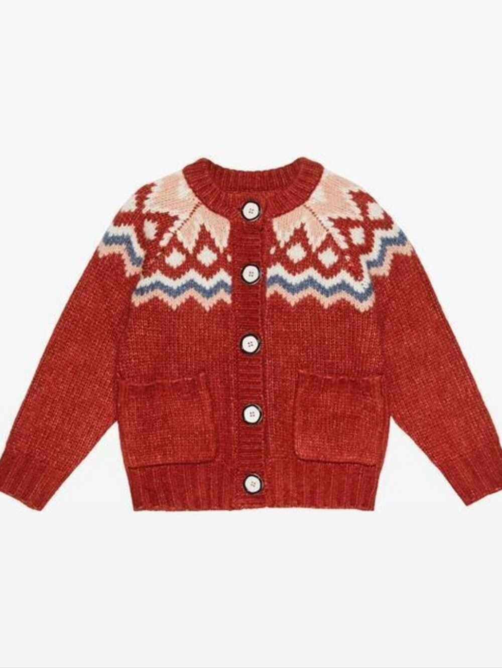 Zara limited edition knit Fair Isle rust red/orange cardigan sweater